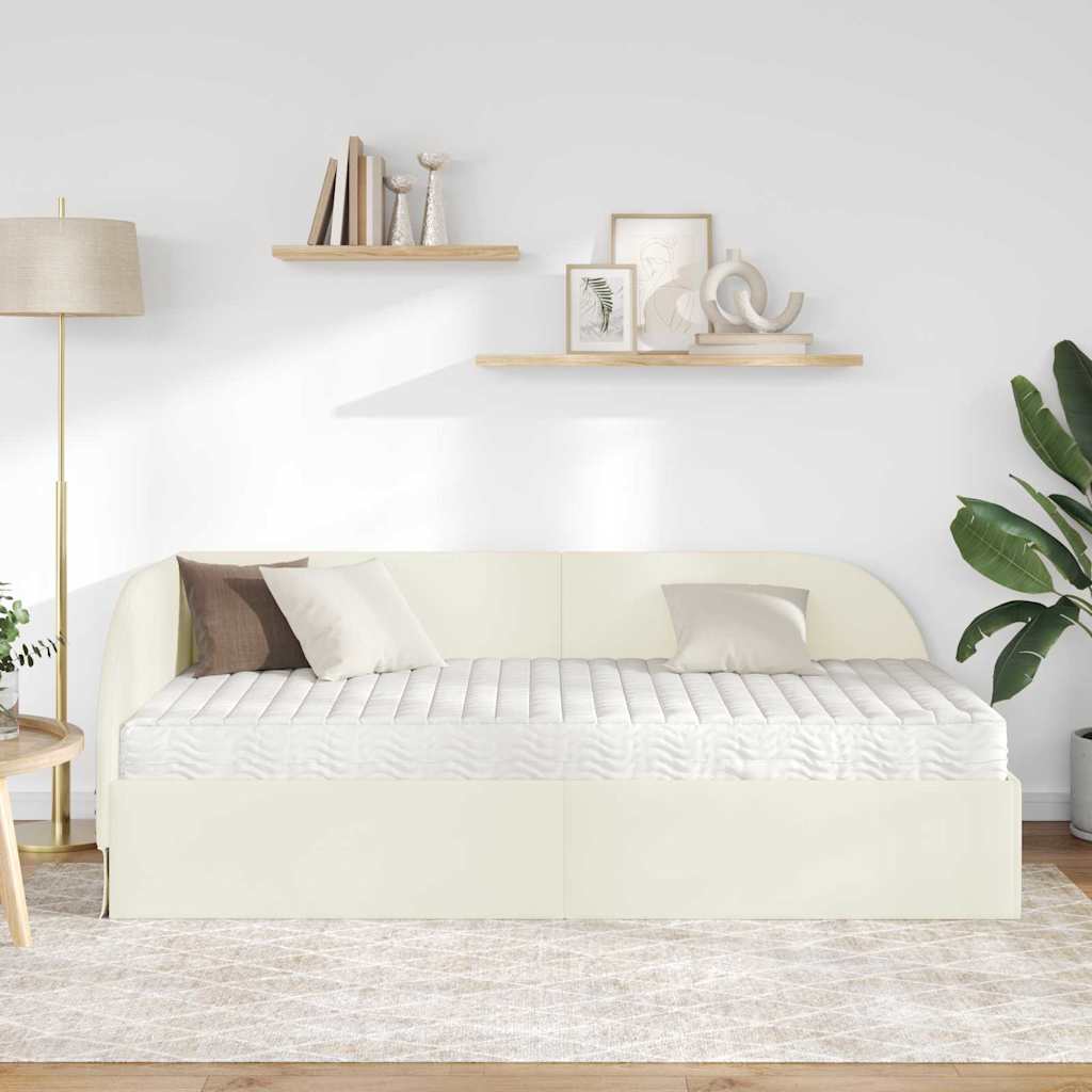 Sarok Ágykeret Matraccal 2 db Krém 80 x 200 cm Bársony