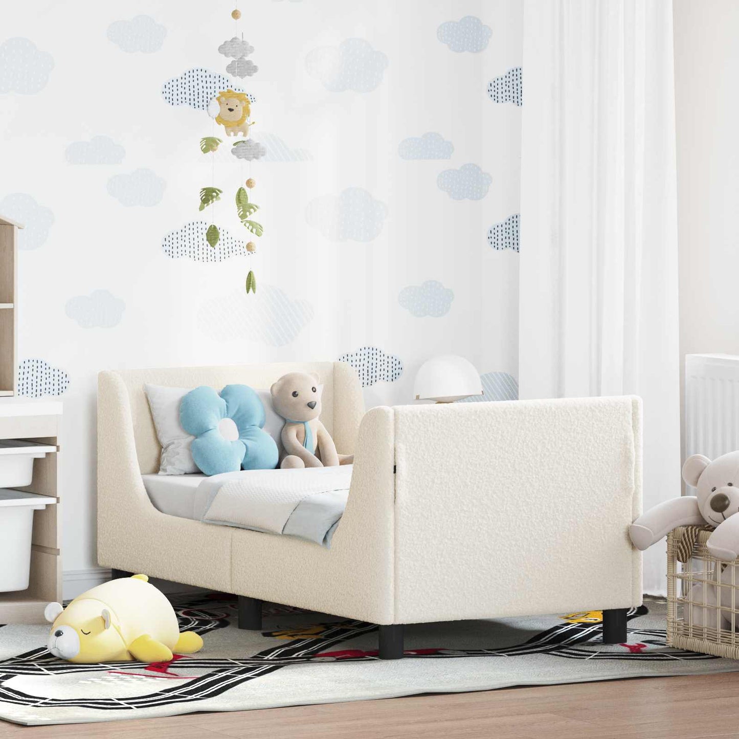 Gyerekágy keret fejtámlával Krémszínű 70 x 140 cm Bouclé