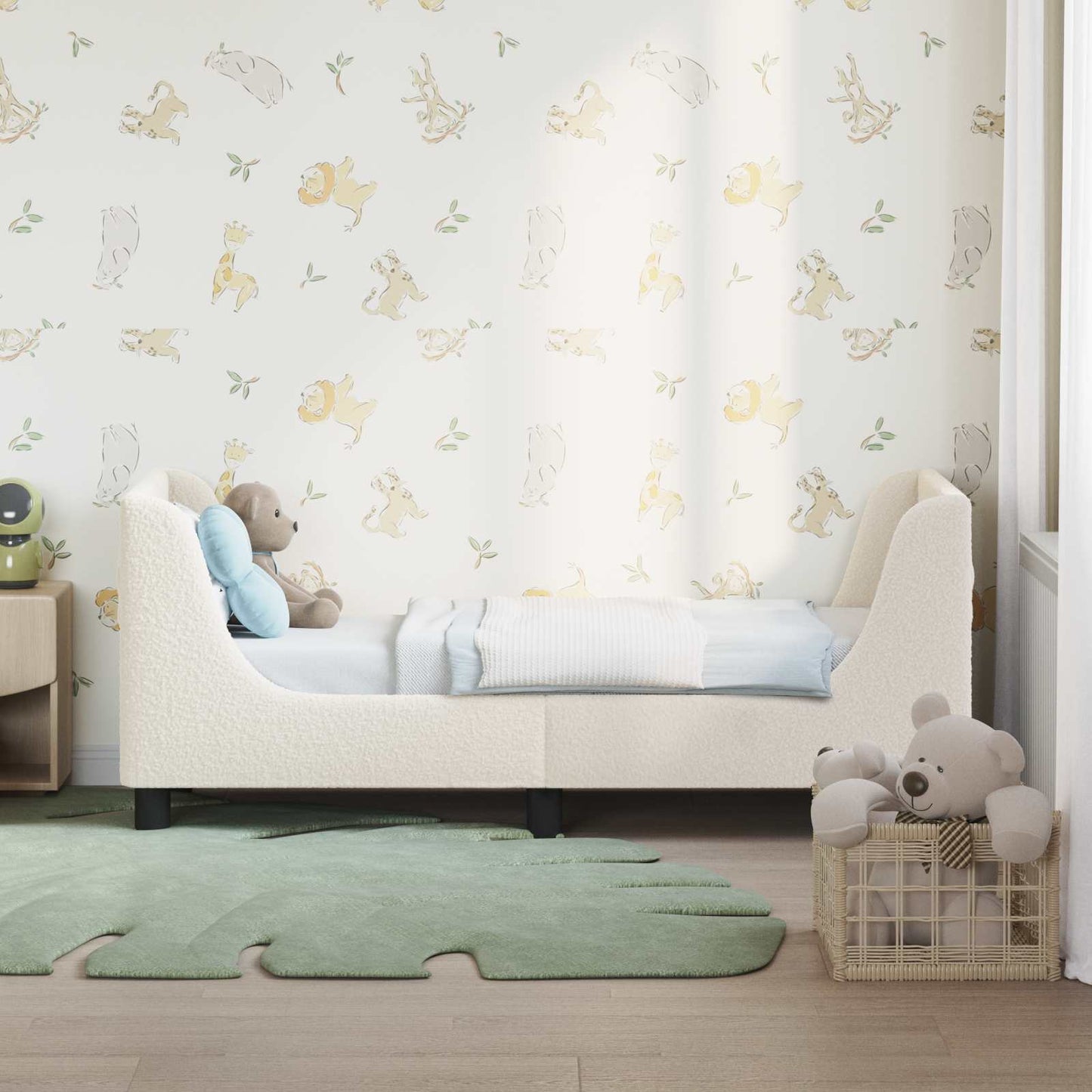 Gyerekágy keret fejtámlával Krémszínű 70 x 140 cm Bouclé