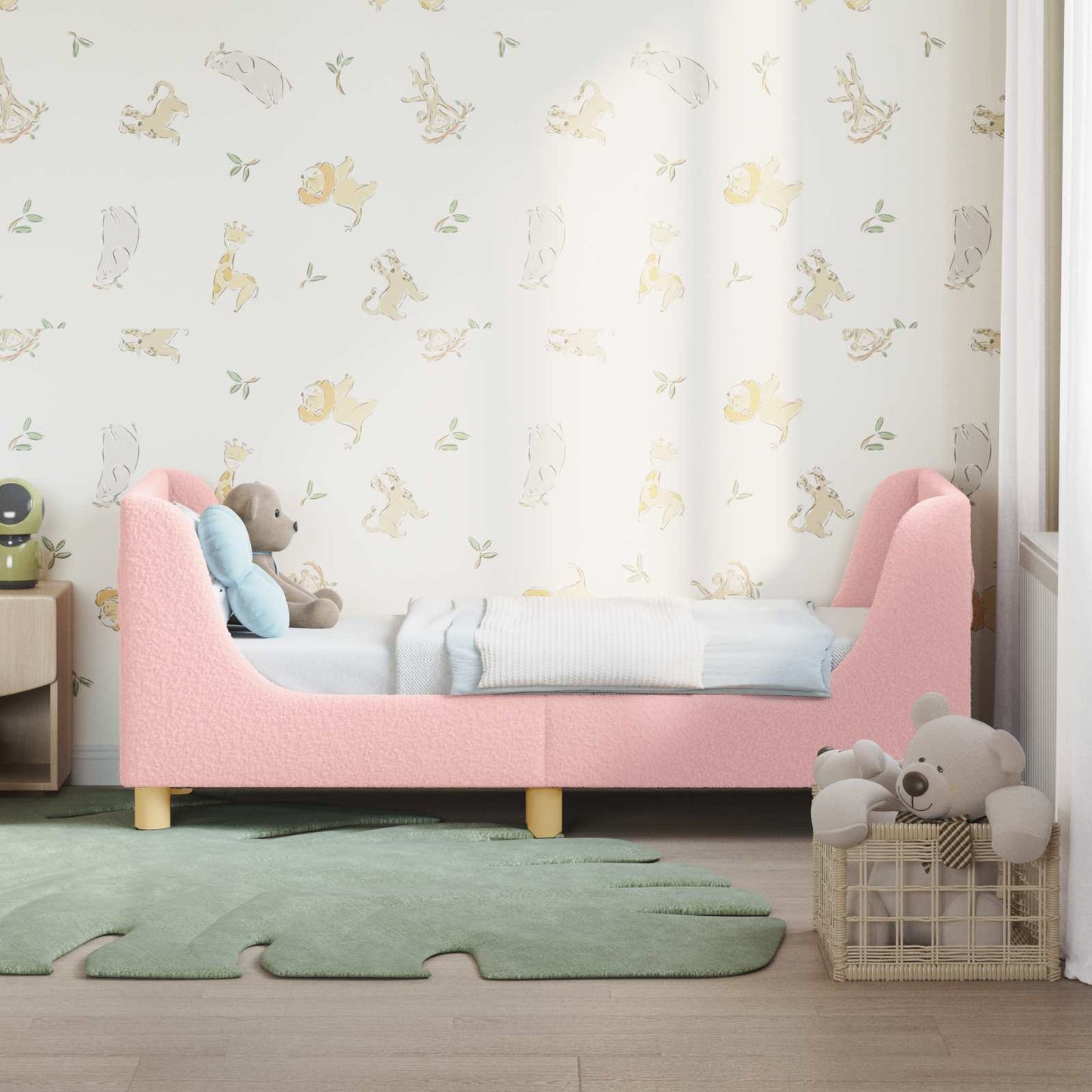 Gyerekágy keret fejtámlával Rózsaszín 70 x 140 cm Bouclé