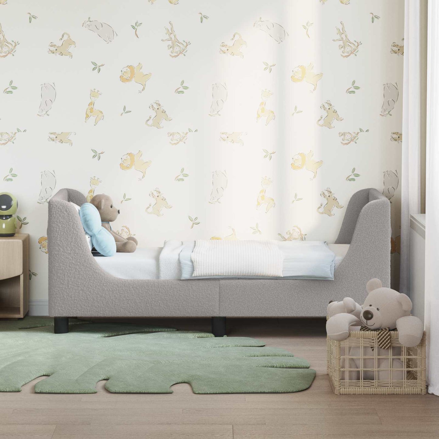 Gyerekágy keret fejtámlával Világosszürke 70 x 140 cm Bouclé