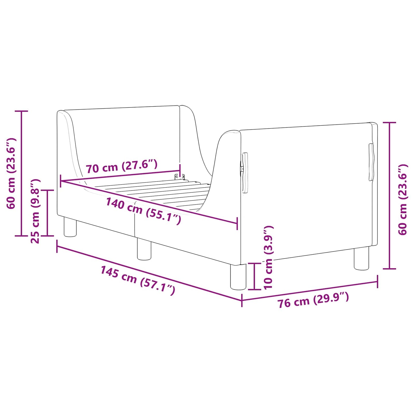 Gyerekágy keret fejtámlával Világosszürke 70 x 140 cm Bouclé