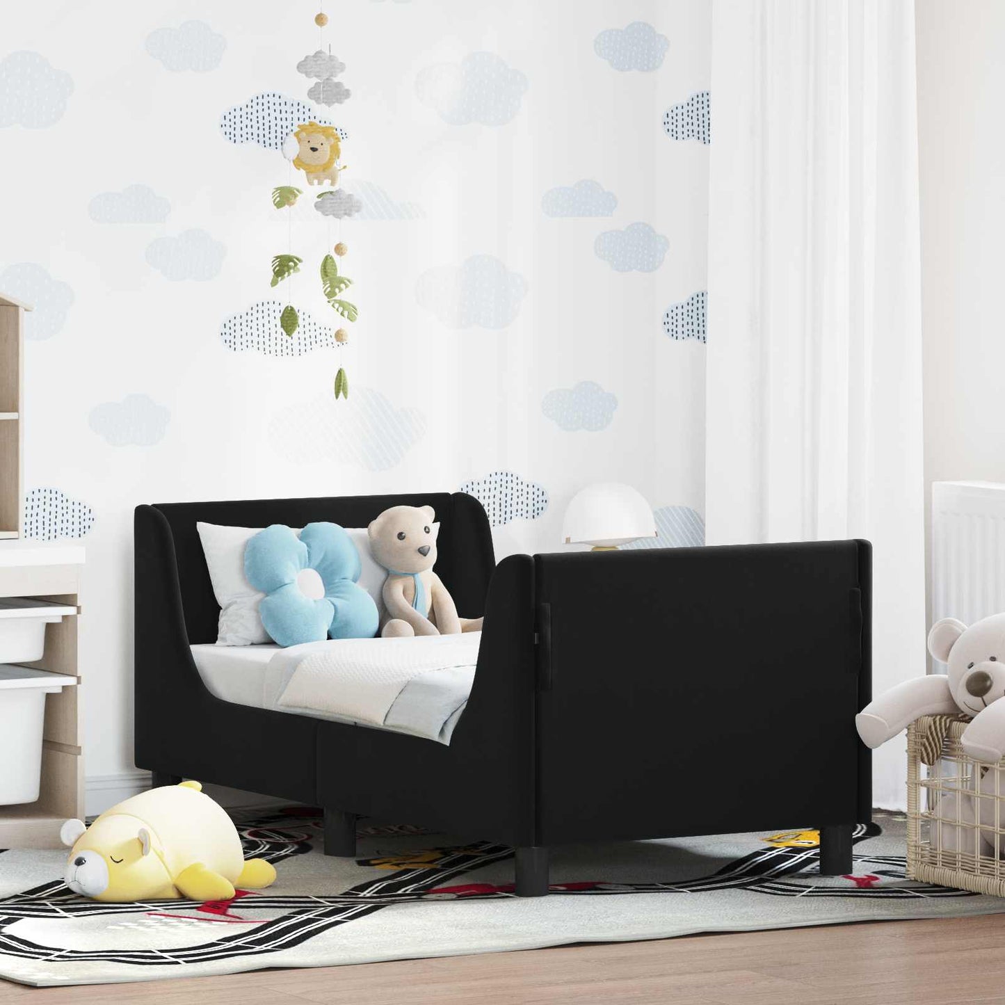 Gyerekágy keret fejtámlával Fekete 70 x 140 cm Bársony