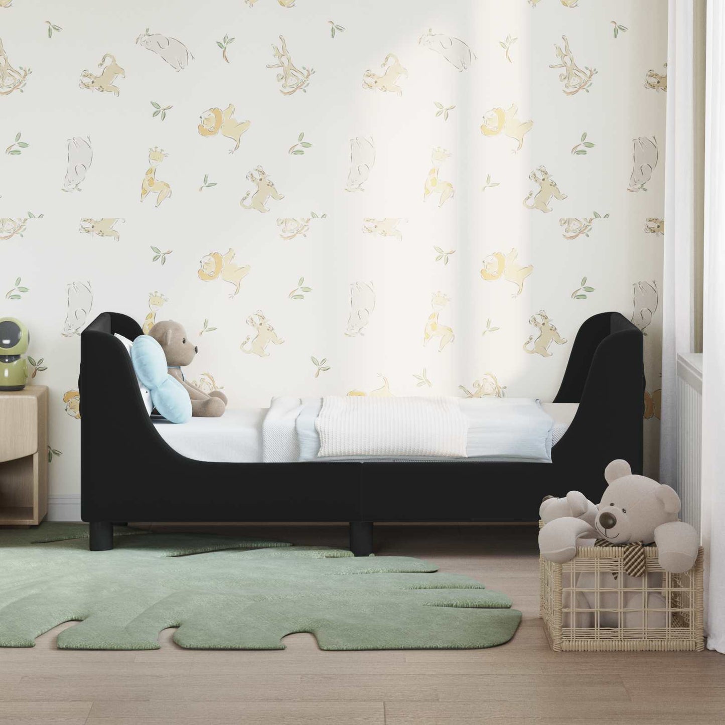 Gyerekágy keret fejtámlával Fekete 70 x 140 cm Bársony