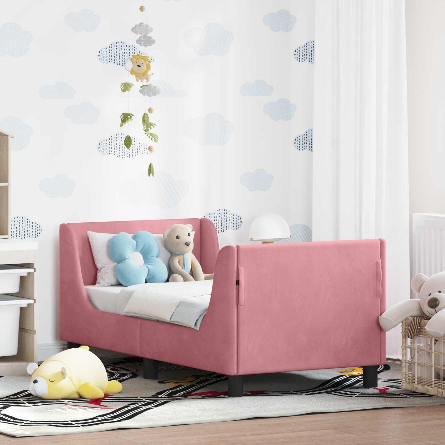 Gyerekágy keret fejtámlával Rózsaszín 70 x 140 cm Bársony