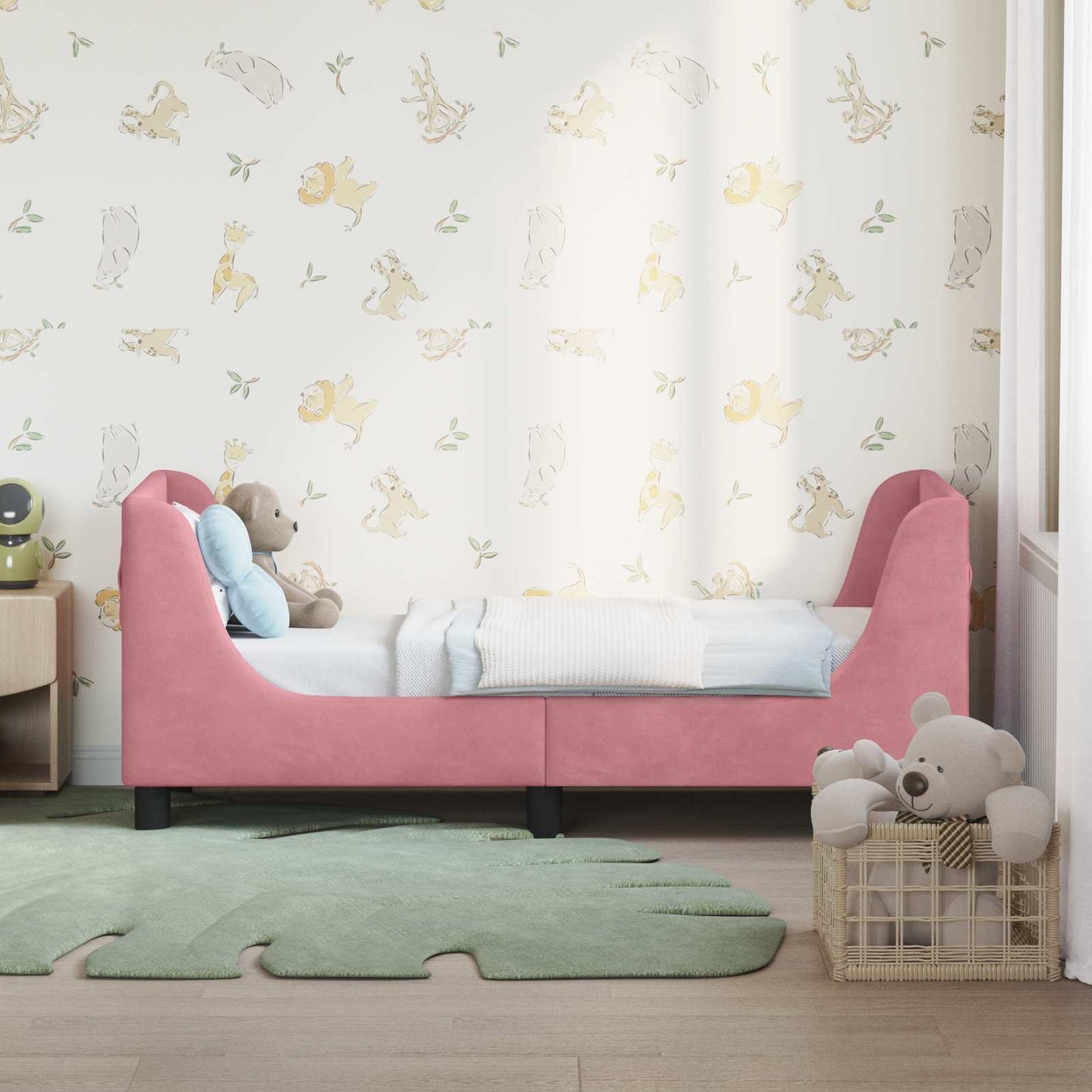 Gyerekágy keret fejtámlával Rózsaszín 70 x 140 cm Bársony