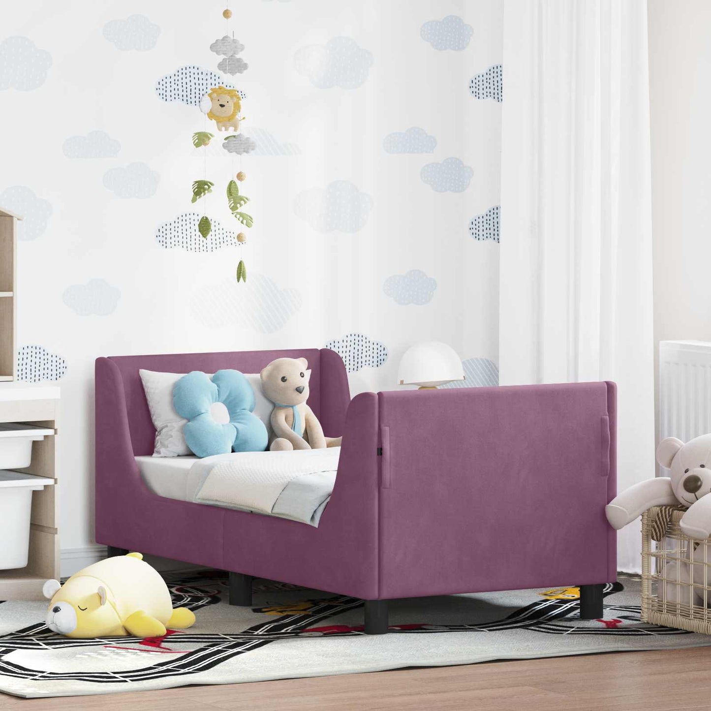 Gyerekágy keret fejtámlával Lila 70 x 140 cm Bársony