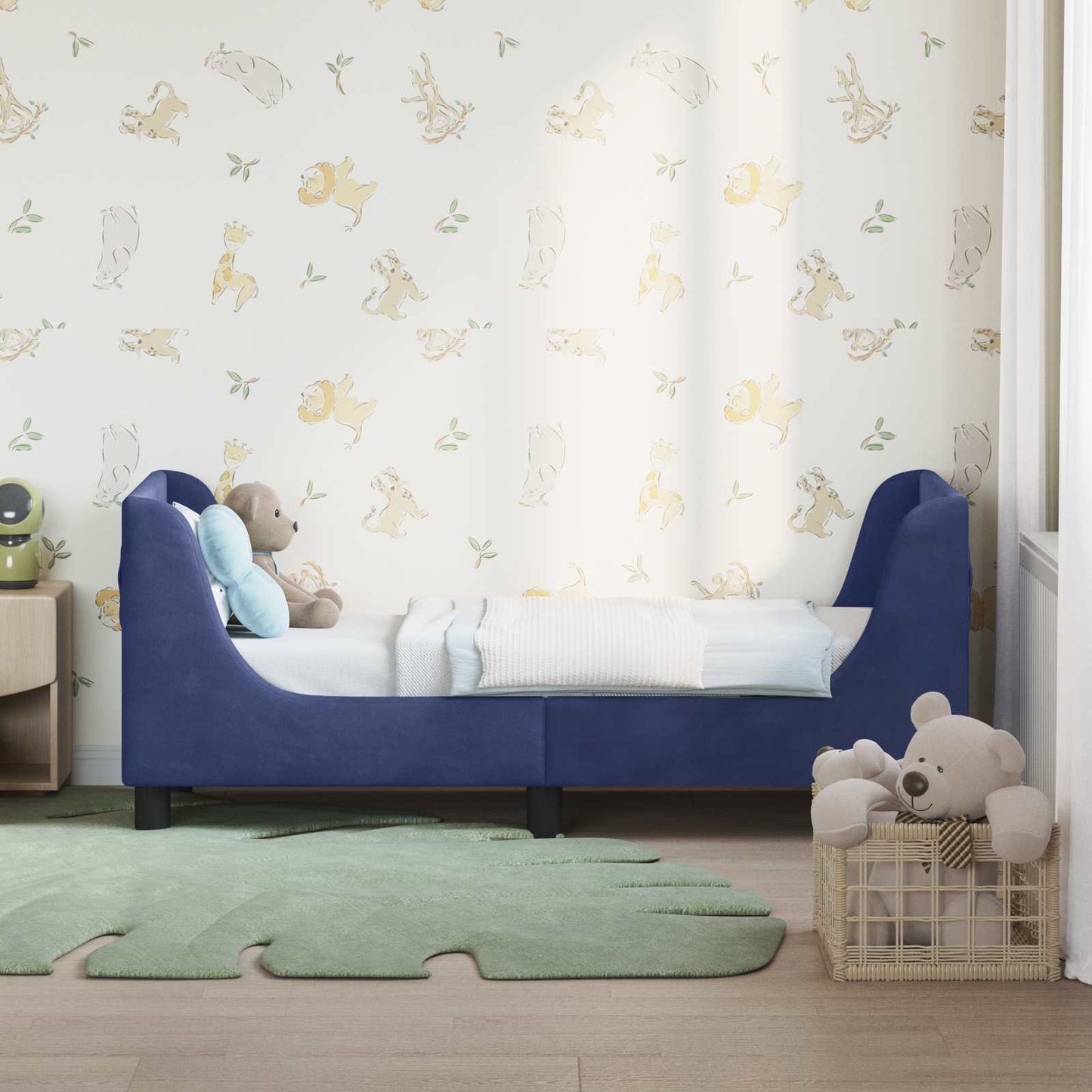 Gyerekágy keret fejtámlával Rendőrségi kék 70 x 140 cm Bársony