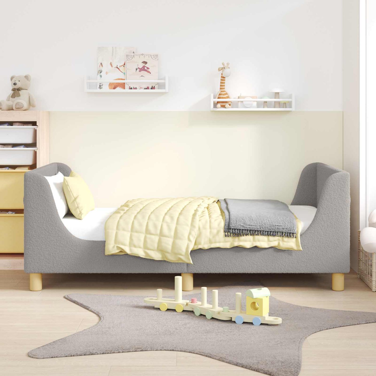 Gyerekágy kerettel fejtámlával Világosszürke 80 x 160 cm Bouclé