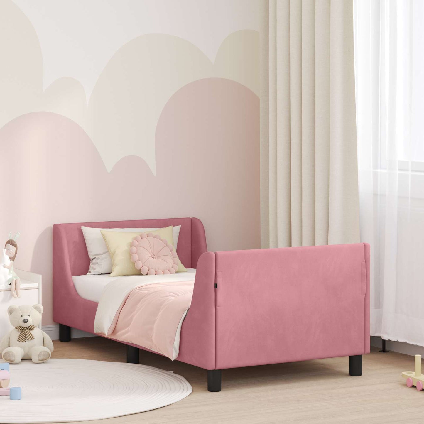 Gyerekágy kerettel fejtámlával Rózsaszín 80 x 160 cm Bársony