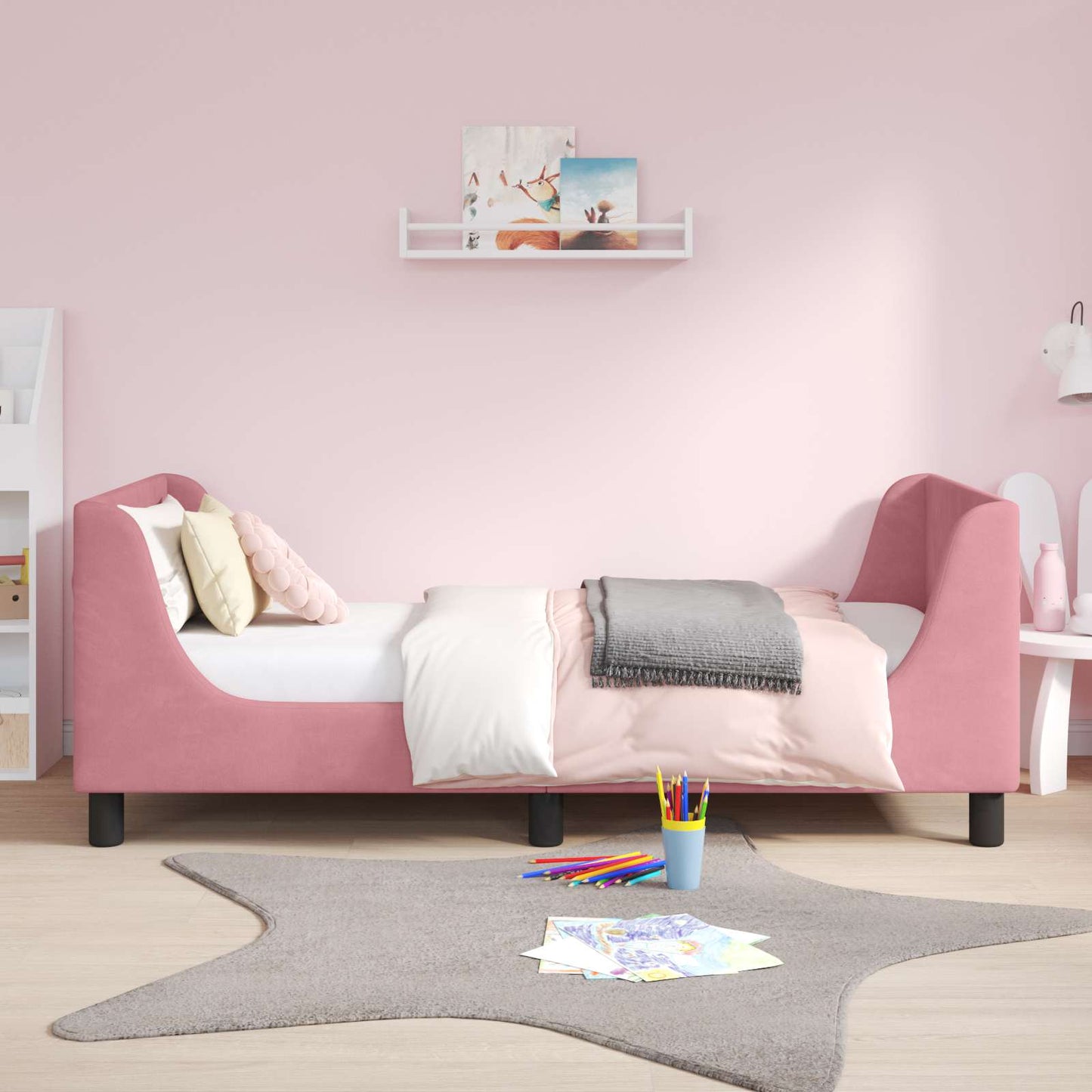 Gyerekágy kerettel fejtámlával Rózsaszín 80 x 160 cm Bársony