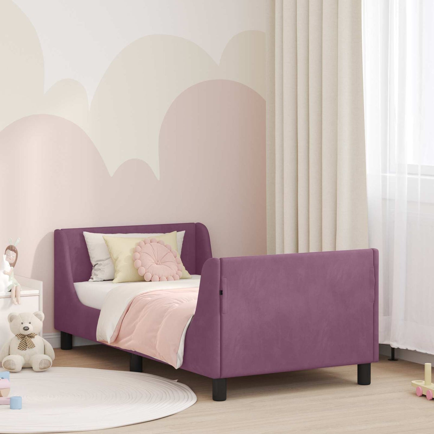 Gyerekágy kerettel fejtámlával Lila 80 x 160 cm Bársony