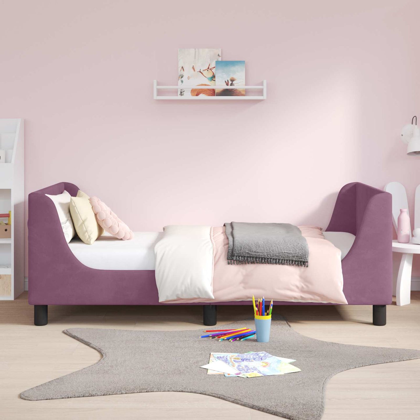 Gyerekágy kerettel fejtámlával Lila 80 x 160 cm Bársony