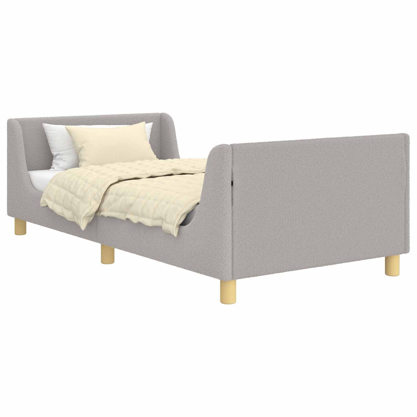 Gyerekágy kerettel fejtámlával Világosszürke 80x200 cm Bouclé