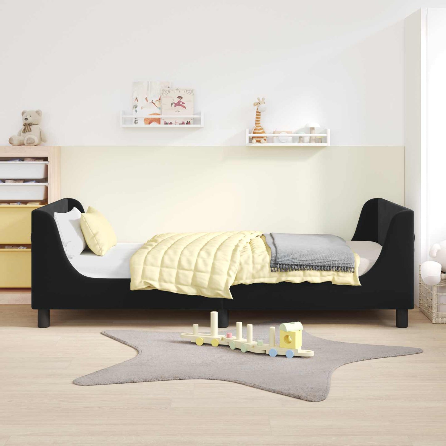 Gyerekágy kerettel fejtámlával Fekete 80 x 200 cm Bársony