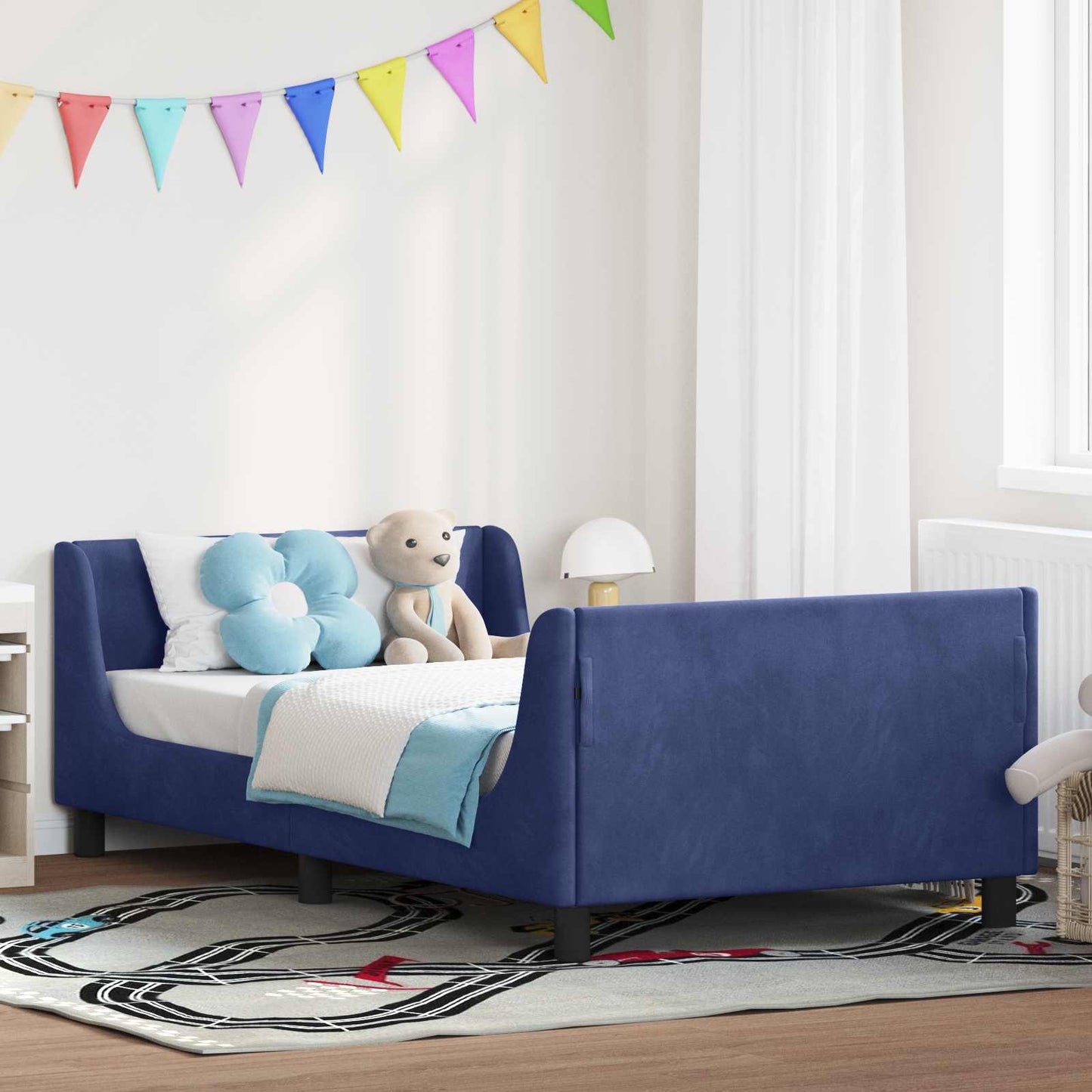 Gyerekágy kerettel Rendőrségi kék 80 x 200 cm Bársony