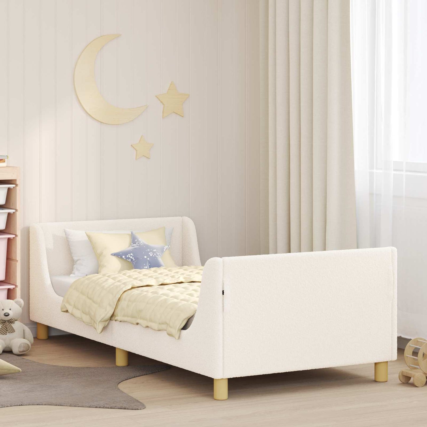 Gyerekágy kerettel fejtámlával Krémszínű 90 x 190 cm Bouclé