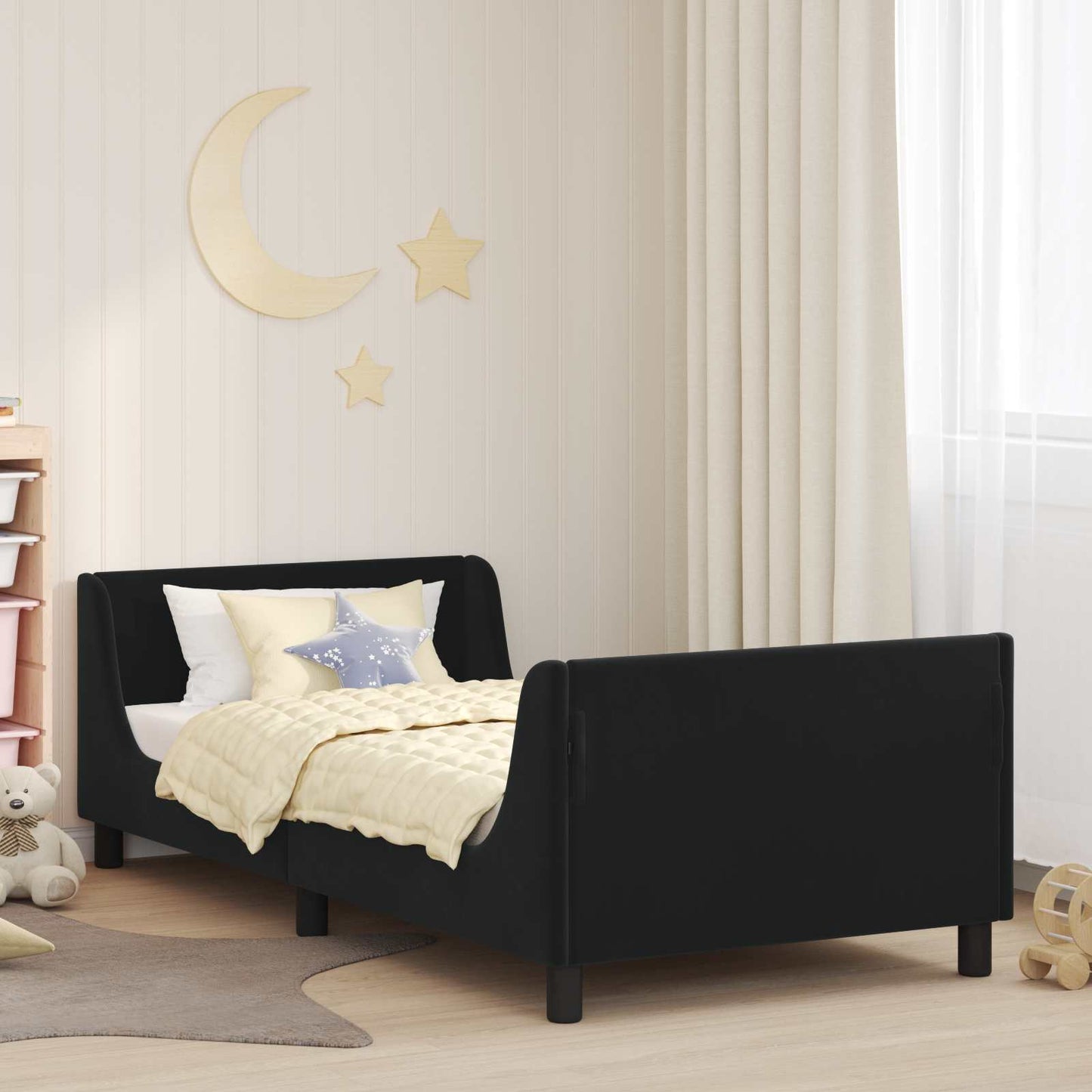 Gyerekágy kerettel fejtámlával Fekete 90 x 190 cm Bársony