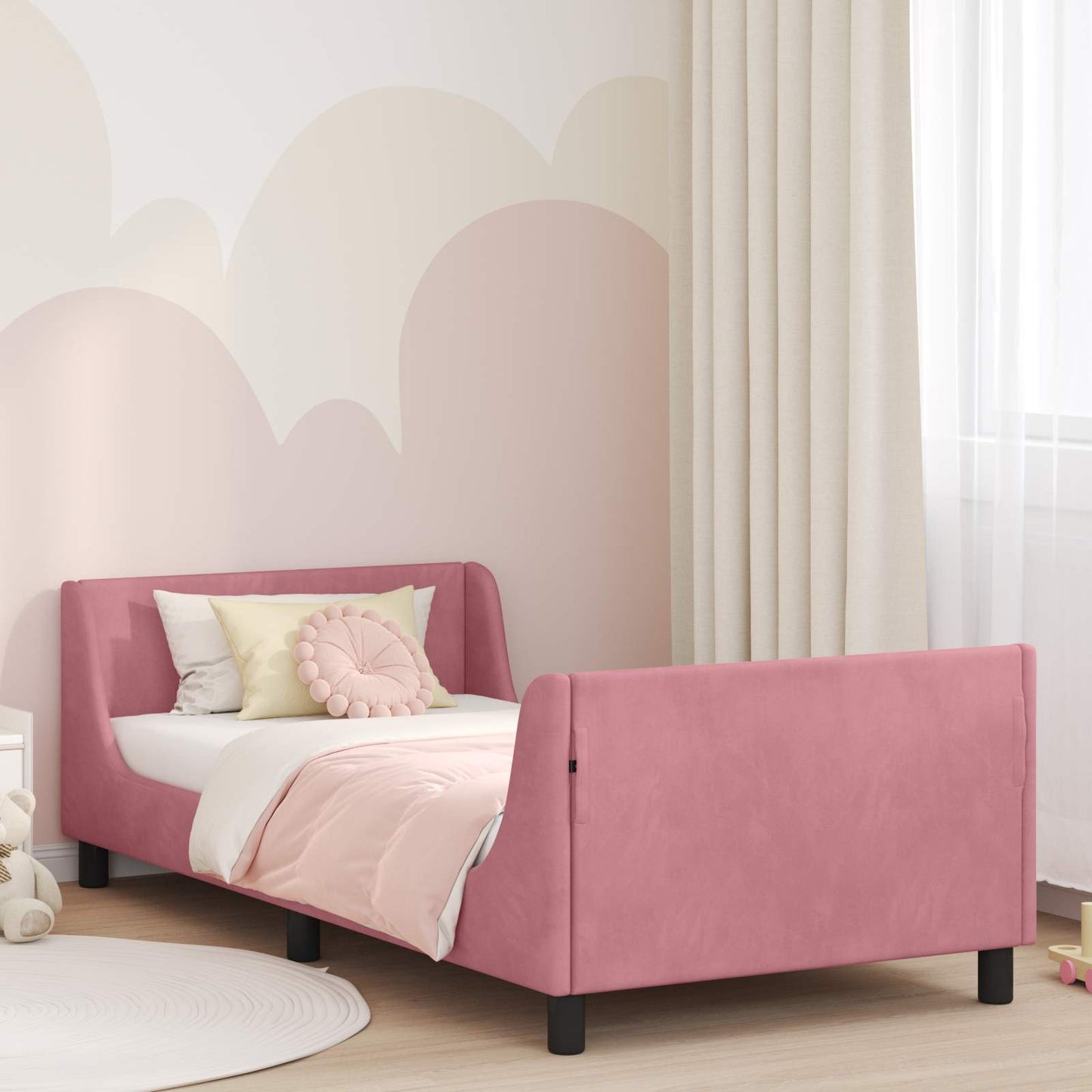 Gyerekágy kerettel fejtámlával Rózsaszín 90 x 190 cm Bársony
