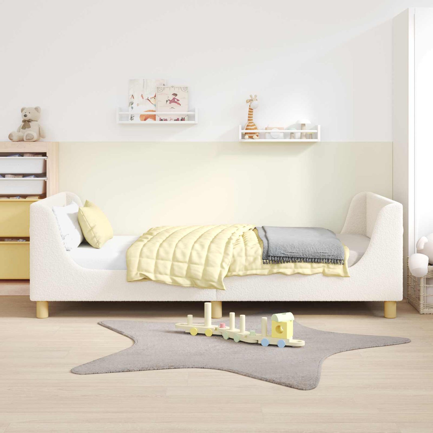 Gyerekágy kerettel fejtámlával Krémszínű 90 x 200 cm Bouclé