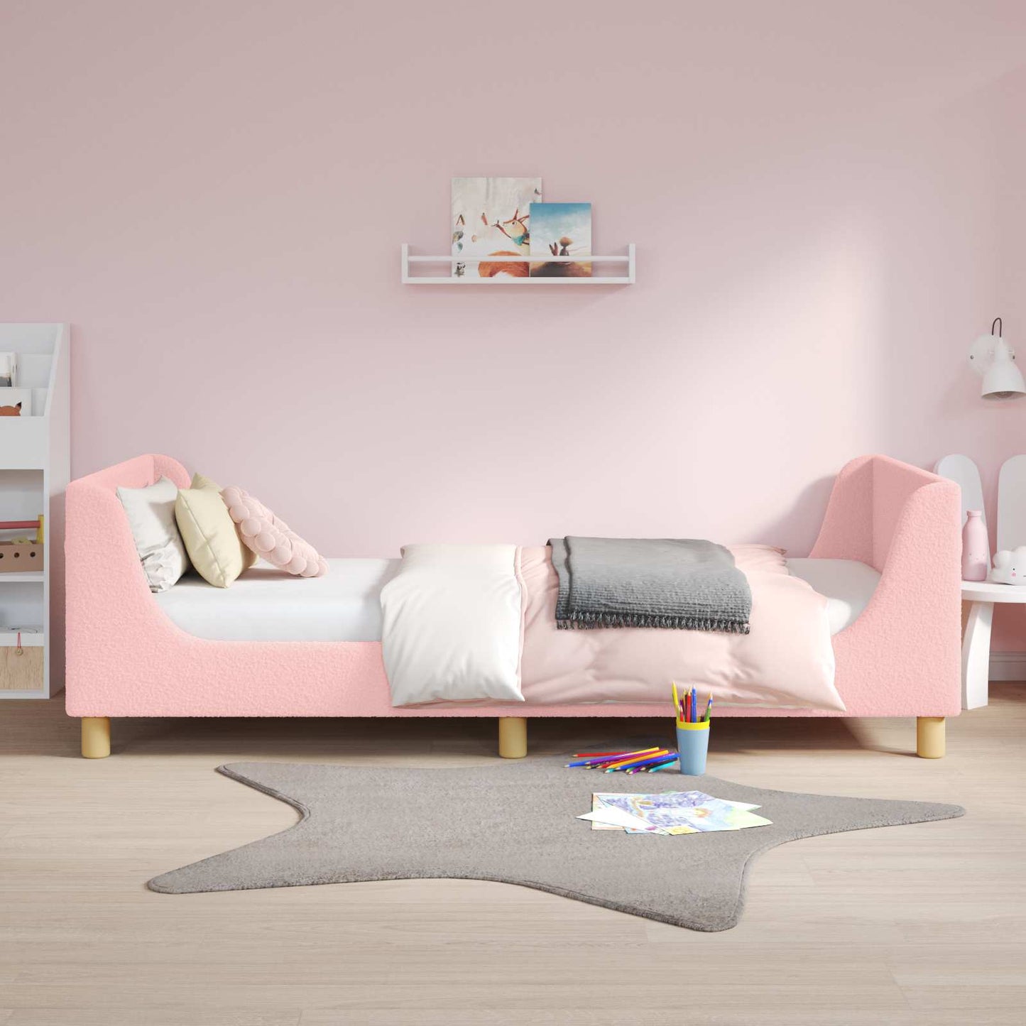 Gyerekágy kerettel fejtámlával Rózsaszín 90 x 200 cm Bouclé
