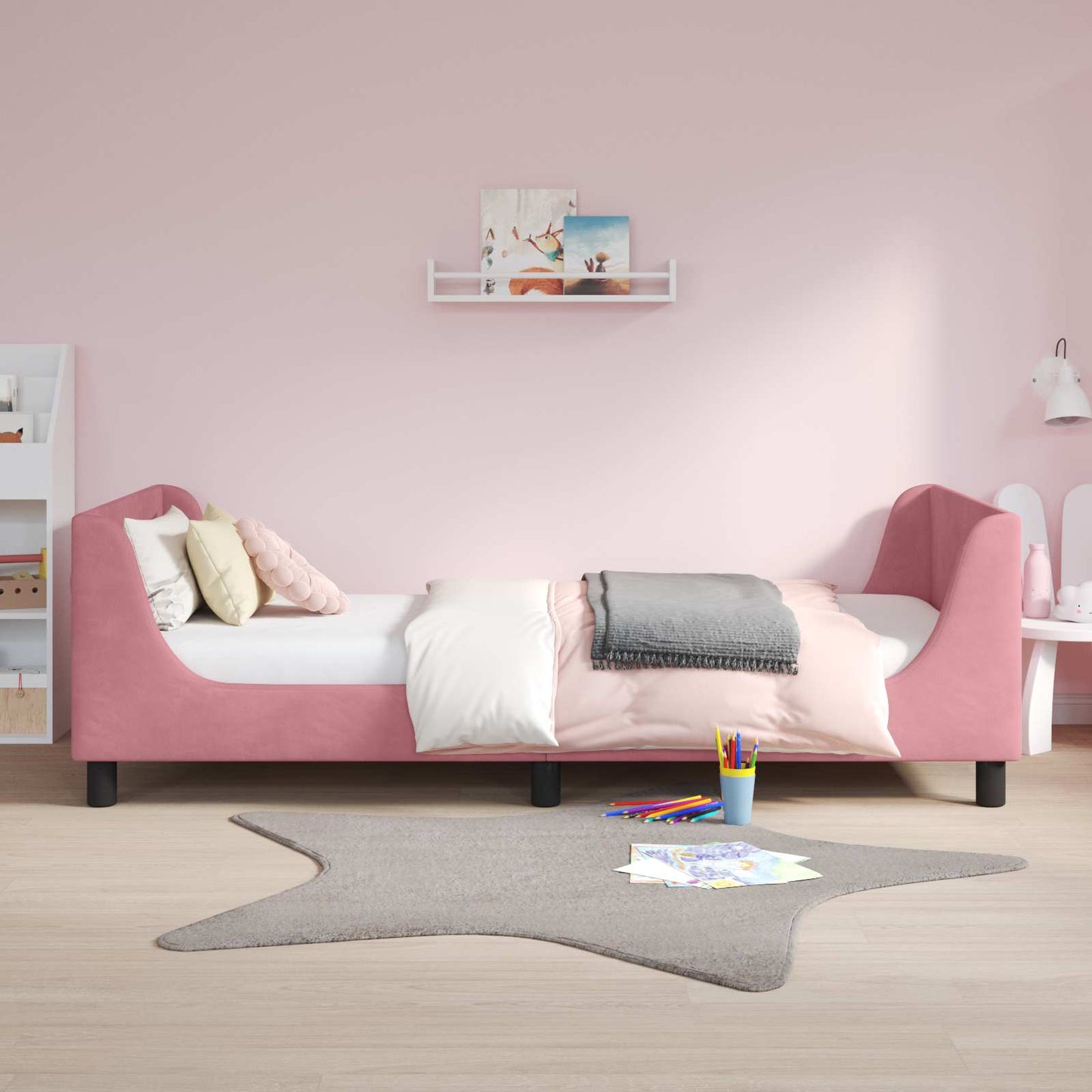 Gyerekágy kerettel fejtámlával Rózsaszín 90 x 200 cm Bársony