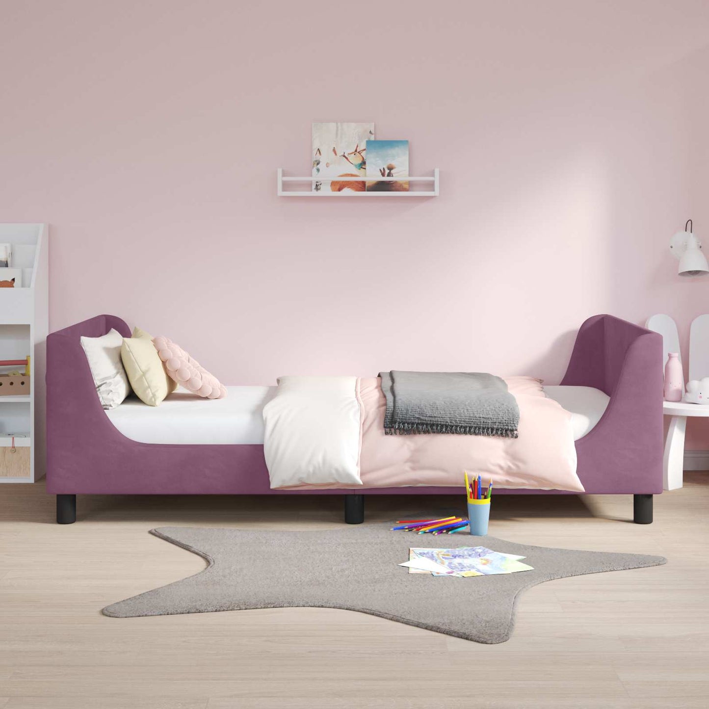 Gyerekágy kerettel fejtámlával Lila 90 x 200 cm Bársony