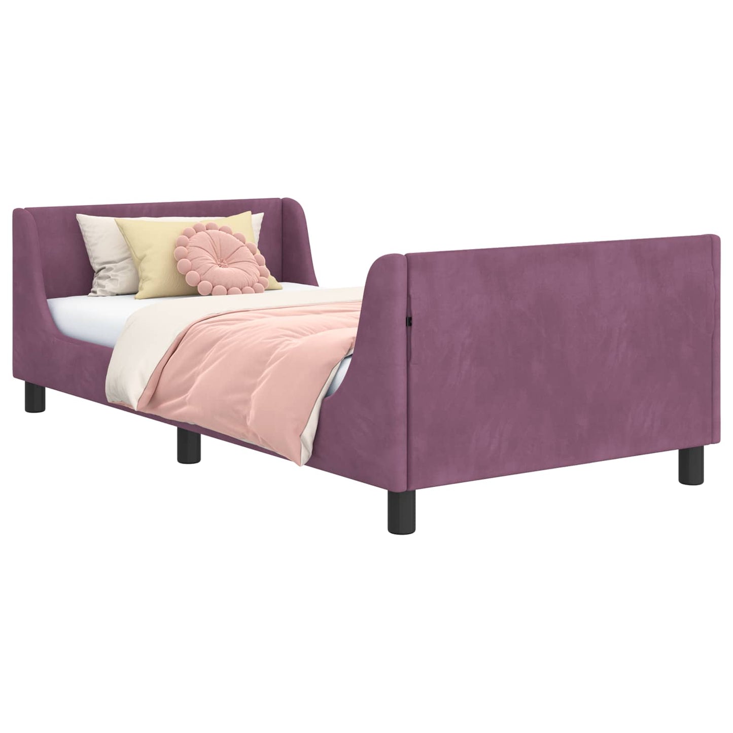 Gyerekágy kerettel fejtámlával Lila 90 x 200 cm Bársony