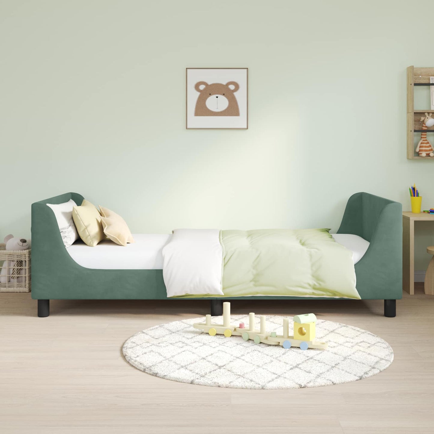 Gyerekágy kerettel fejtámlával Tengeri Zöld 90 x 200 cm Bársony