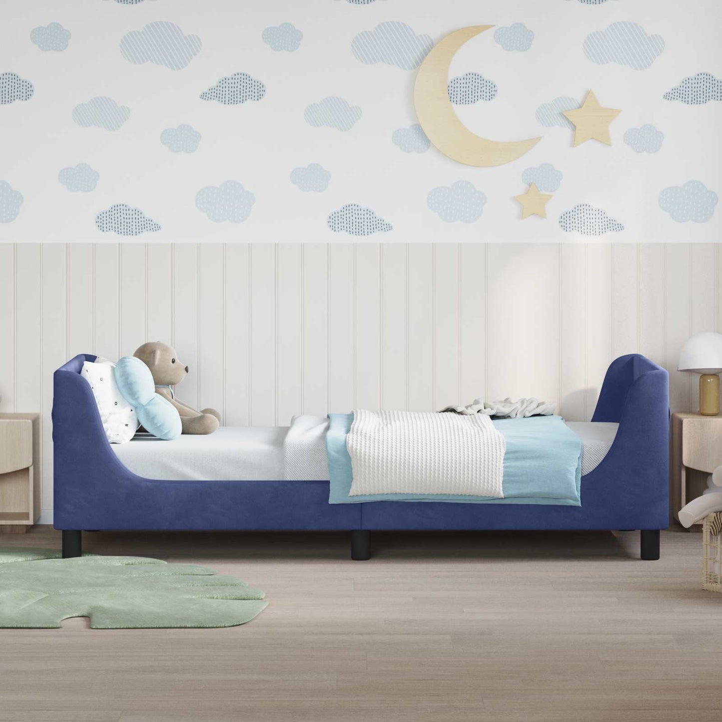 Gyerekágy kerettel Rendőrségi kék 90 x 200 cm Bársony