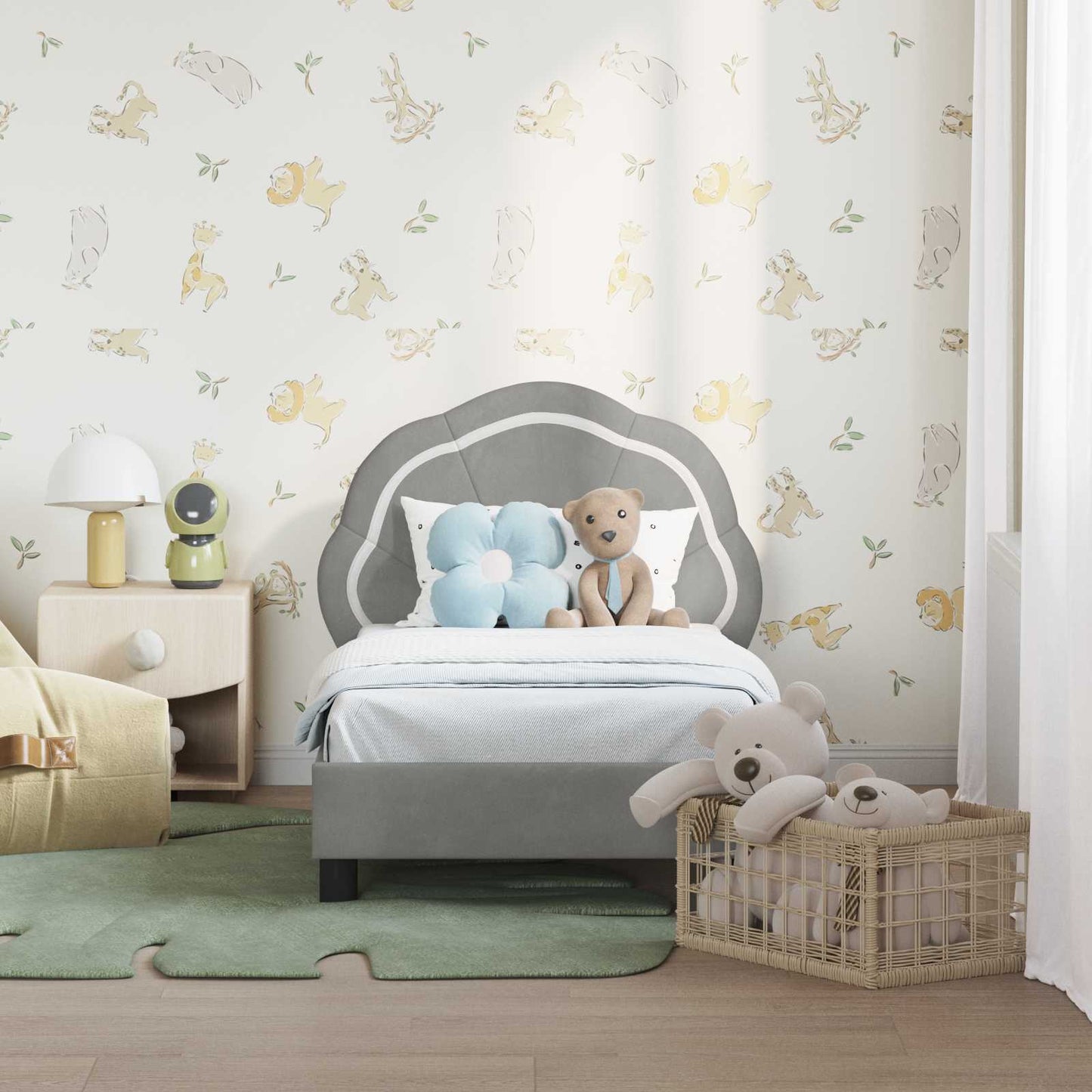 Gyerekágy keret fejtámlával Világosszürke 70 x 140 cm Bársony
