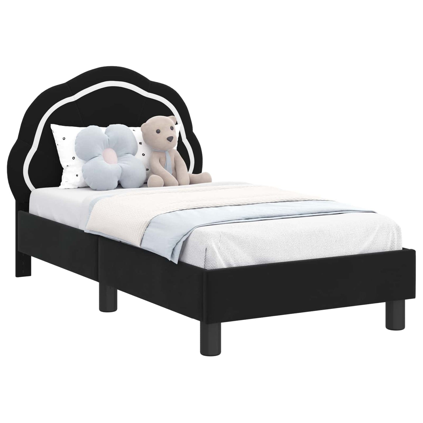 Gyerekágy keret fejtámlával Fekete 70 x 140 cm Bársony
