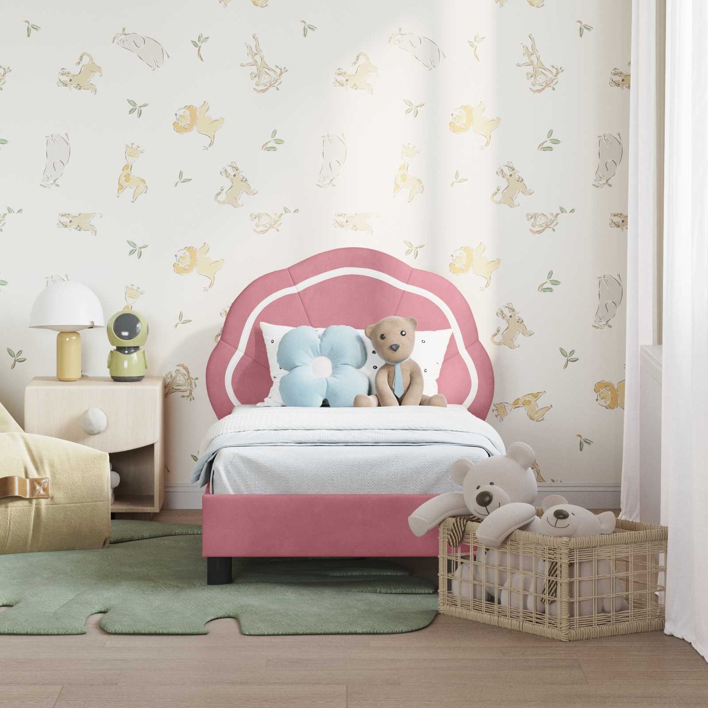 Gyerekágy keret fejtámlával Rózsaszín 70 x 140 cm Bársony