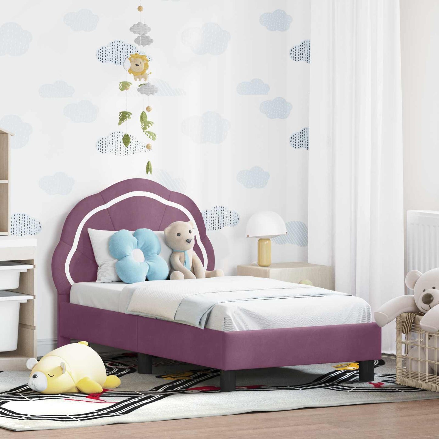 Gyerekágy keret fejtámlával Lila 70 x 140 cm Bársony