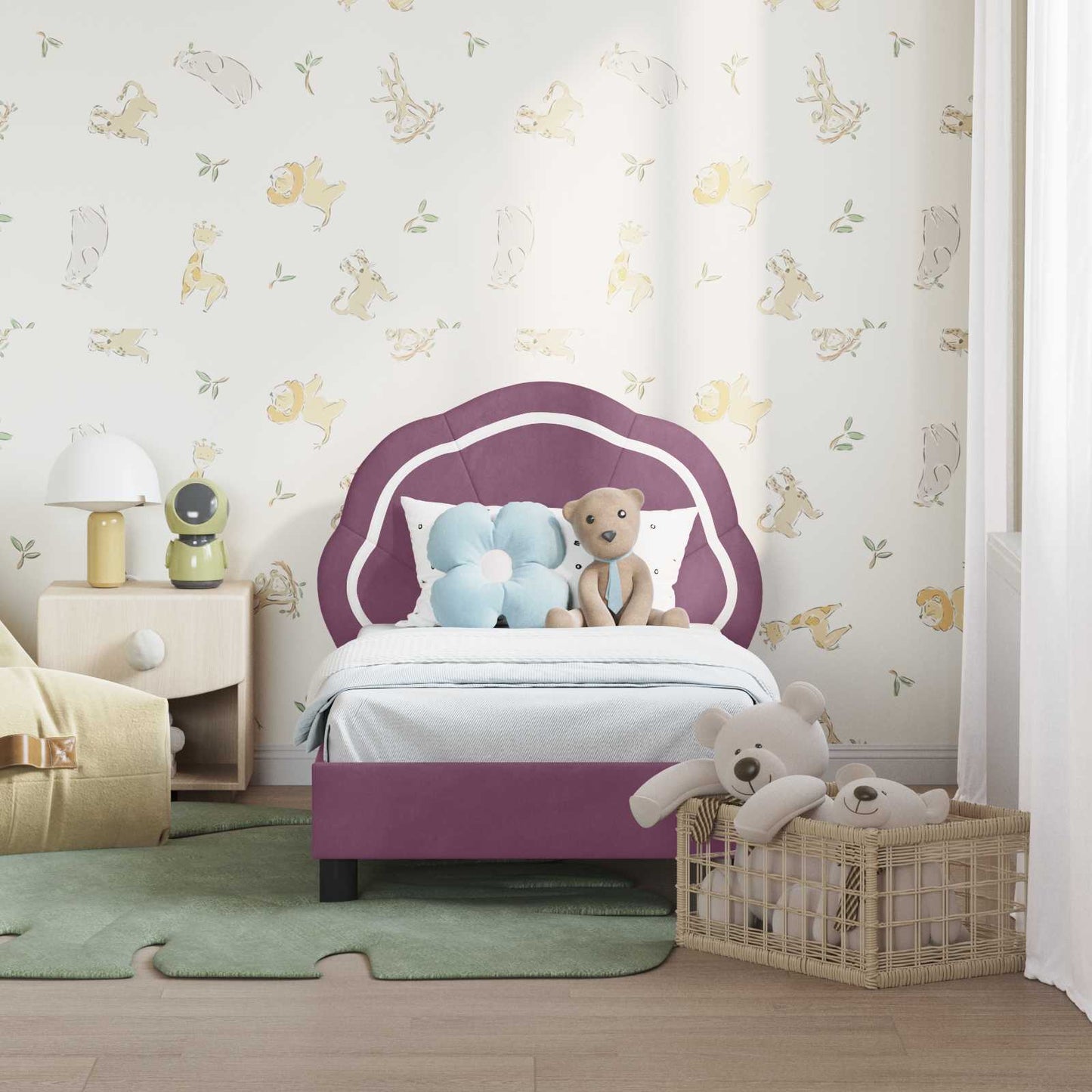 Gyerekágy keret fejtámlával Lila 70 x 140 cm Bársony