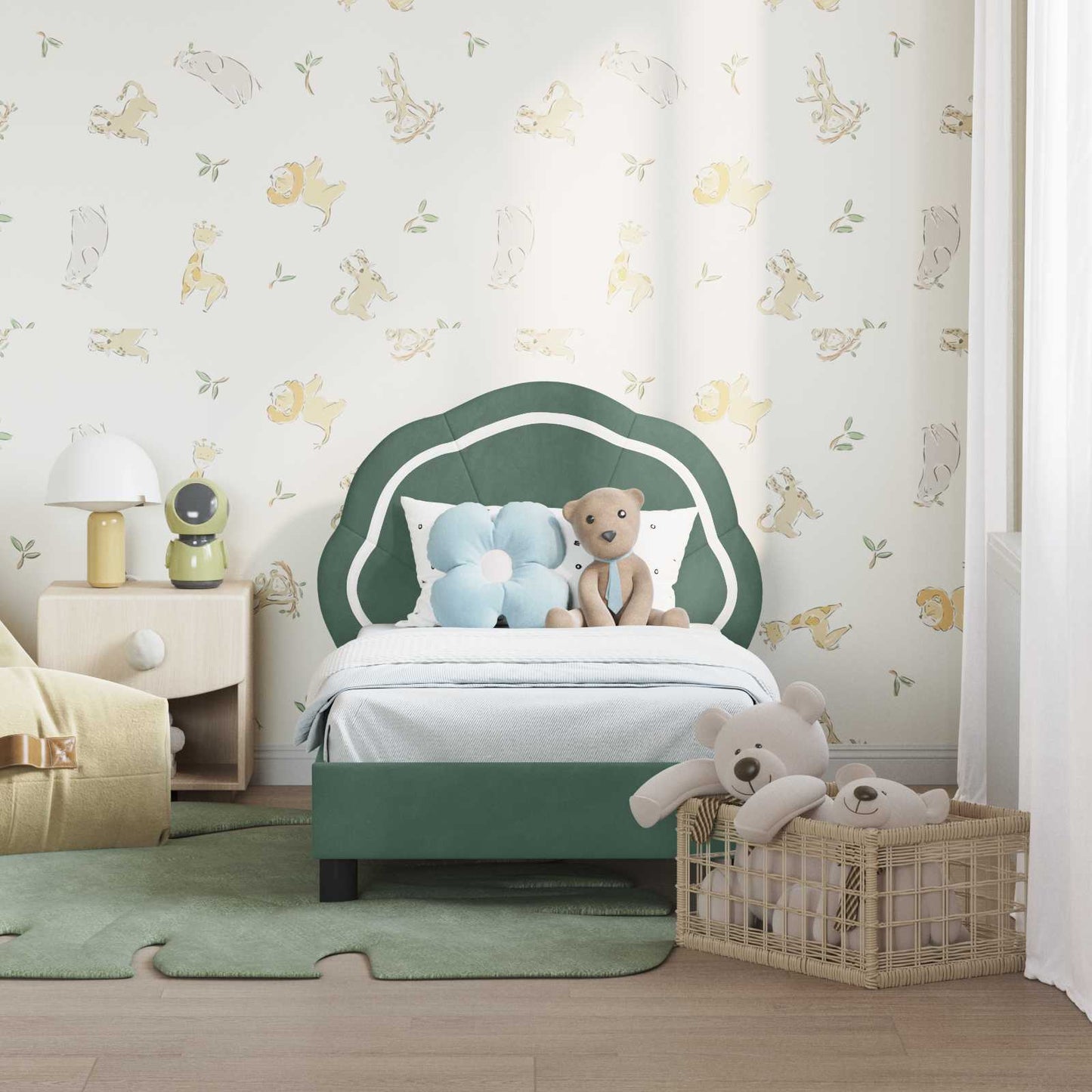 Gyerekágy keret fejtámlával Tengeri Zöld 70 x 140 cm Bársony