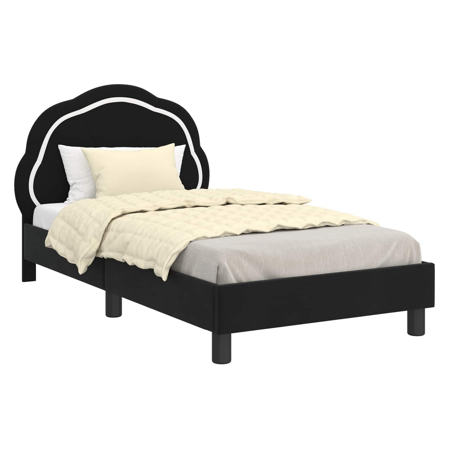 Gyerekágy kerettel fejtámlával Fekete 80 x 160 cm Bársony