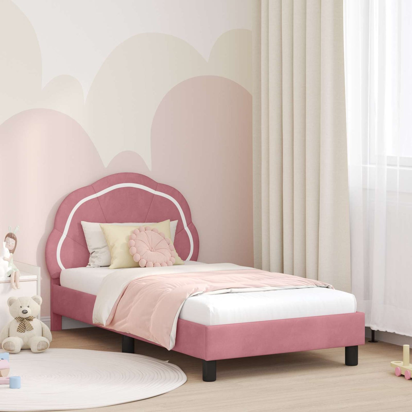 Gyerekágy kerettel fejtámlával Rózsaszín 80 x 160 cm Bársony