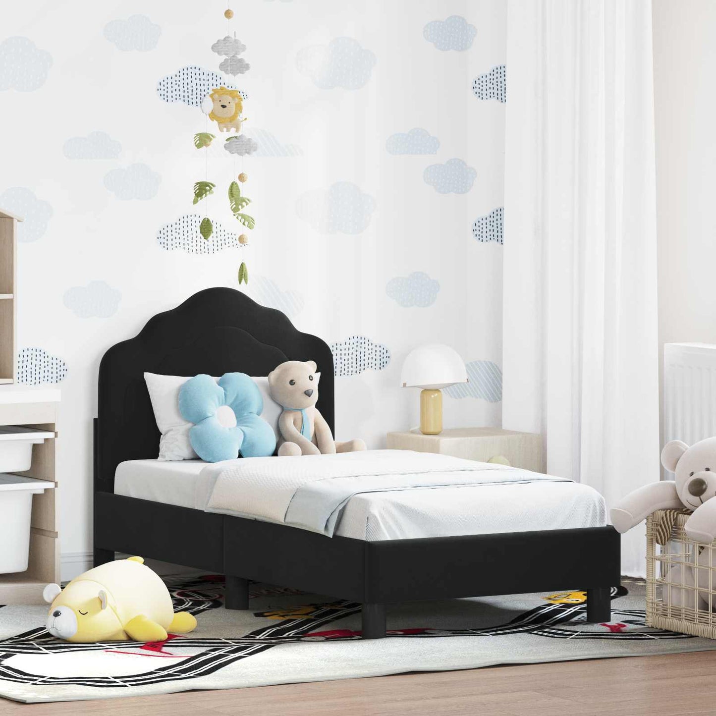 Gyerekágy keret fejtámlával Fekete 70 x 140 cm Bársony