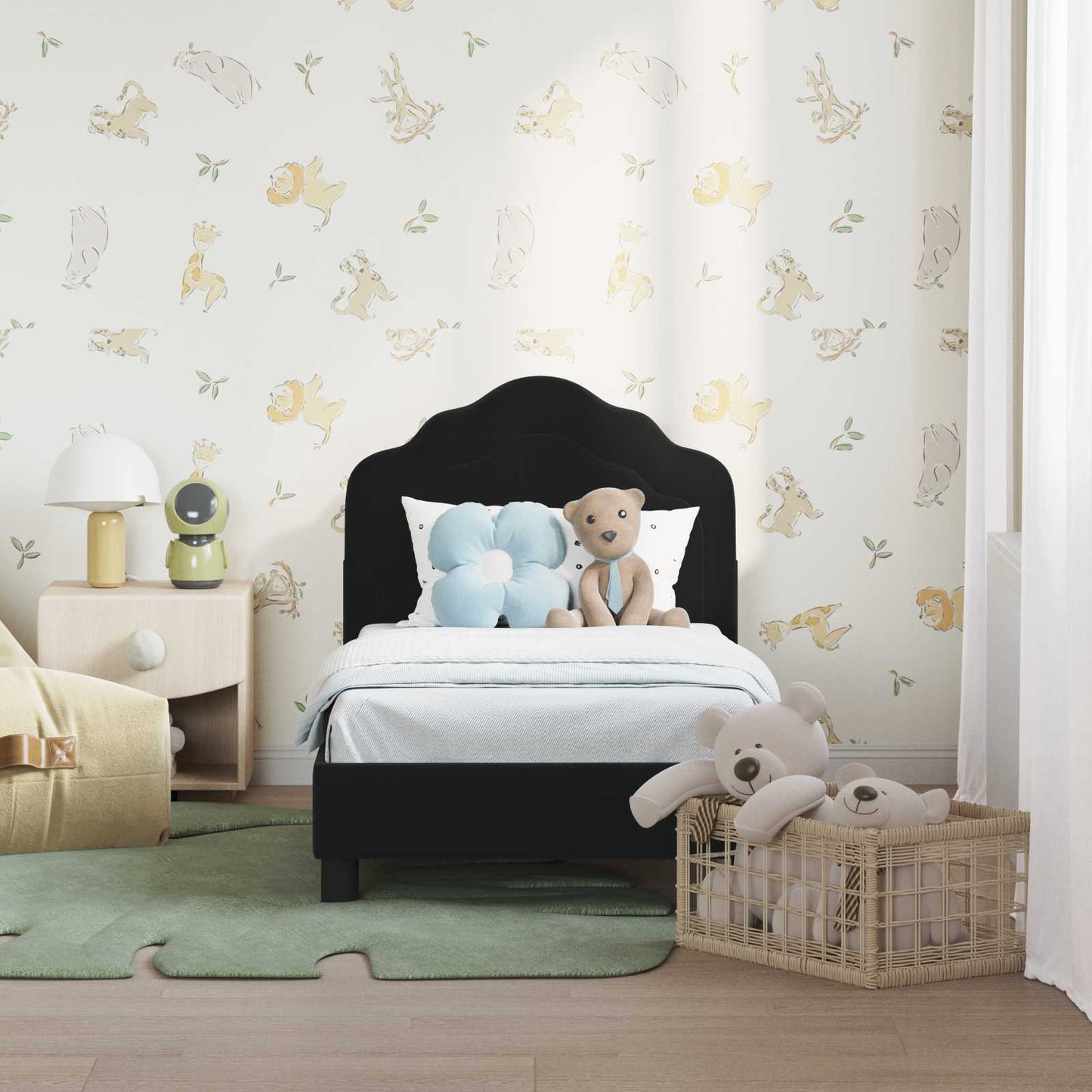 Gyerekágy keret fejtámlával Fekete 70 x 140 cm Bársony