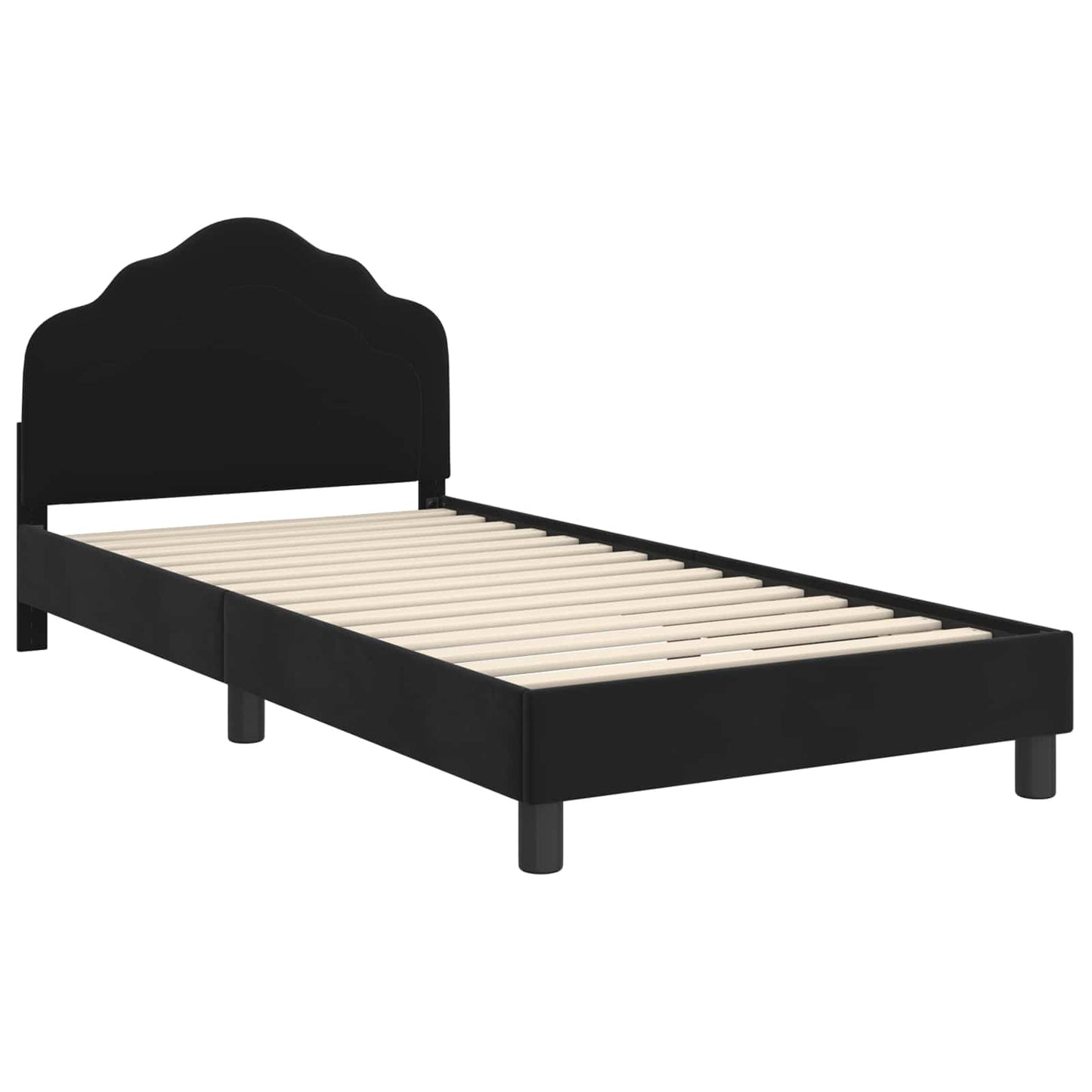 Gyerekágy kerettel fejtámlával Fekete 90 x 200 cm Bársony