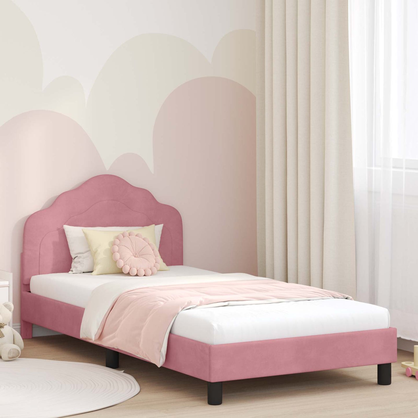 Gyerekágy kerettel fejtámlával Rózsaszín 90 x 200 cm Bársony