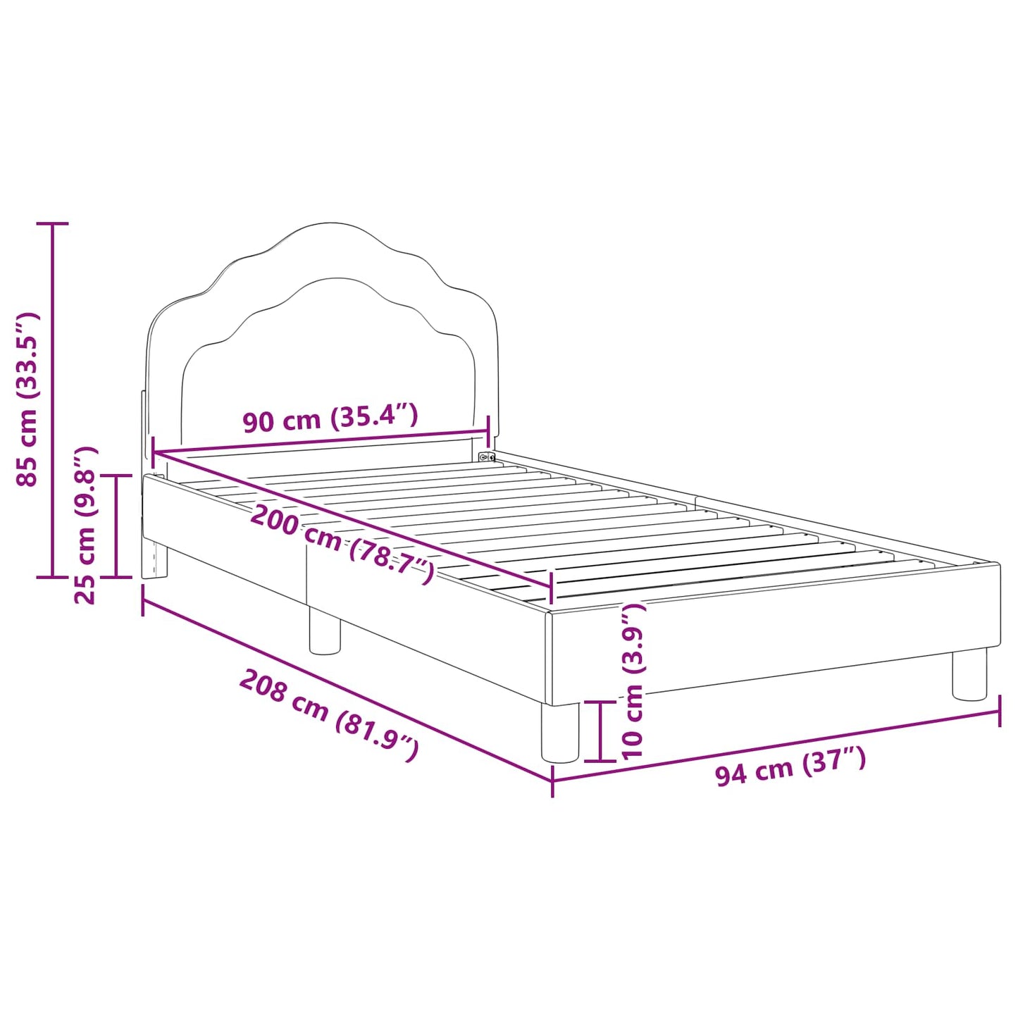 Gyerekágy kerettel fejtámlával Rózsaszín 90 x 200 cm Bársony