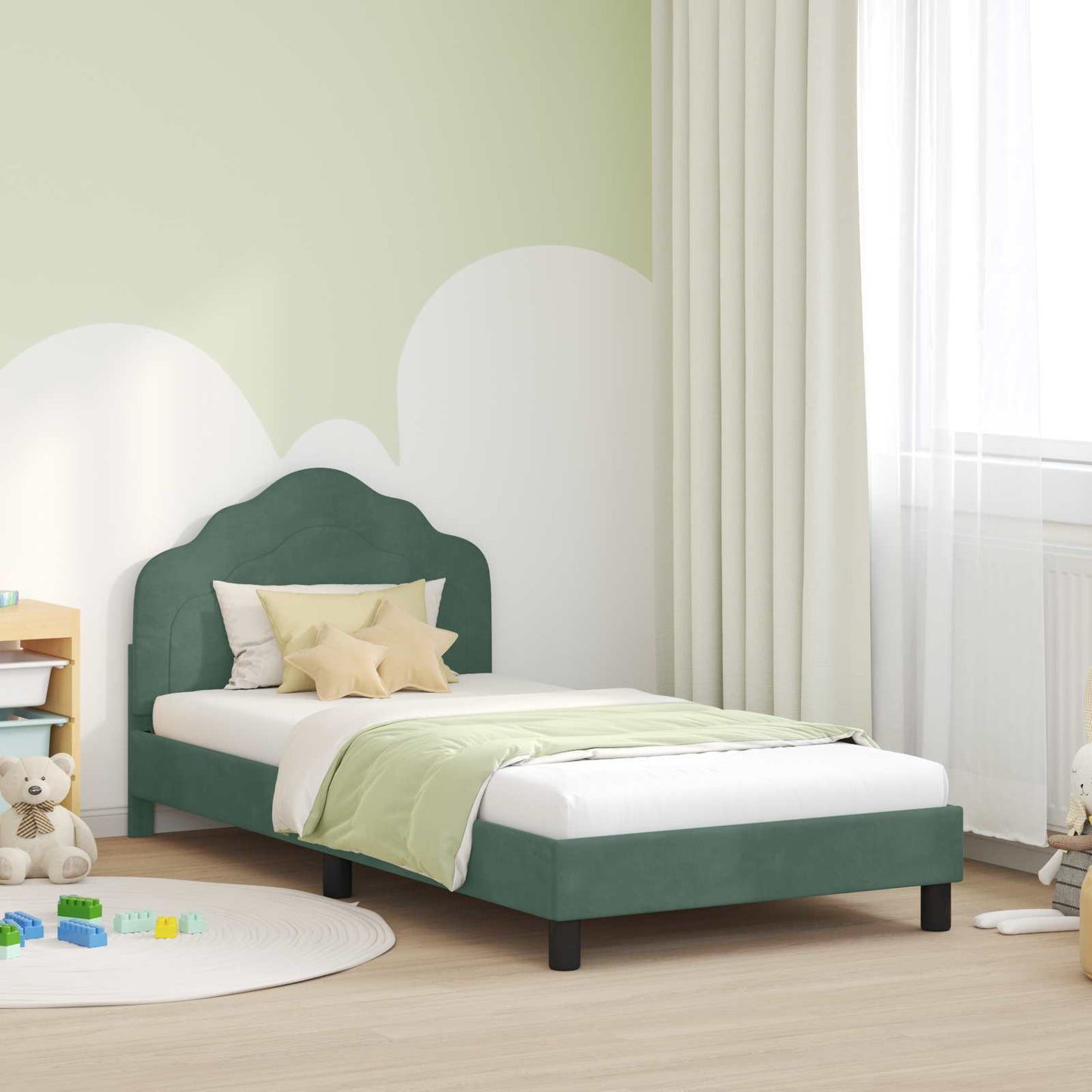 Gyerekágy kerettel fejtámlával Tengeri Zöld 90 x 200 cm Bársony