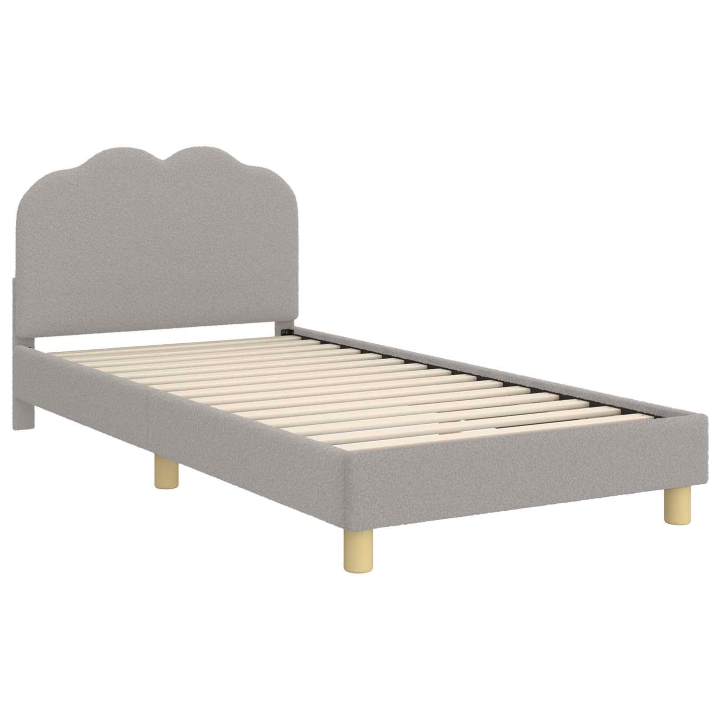 Gyerekágy kerettel fejtámlával Világosszürke 90x190 cm Bouclé