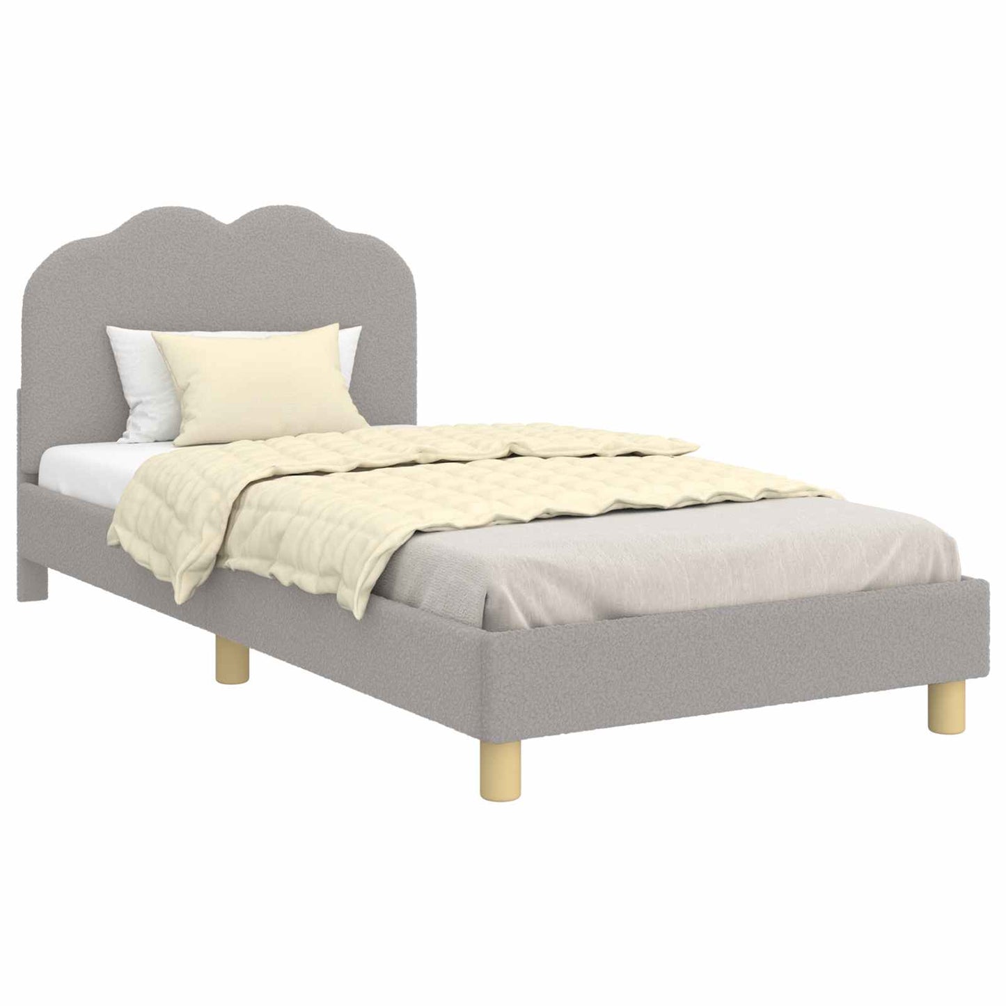 Gyerekágy kerettel fejtámlával Világosszürke 90x190 cm Bouclé