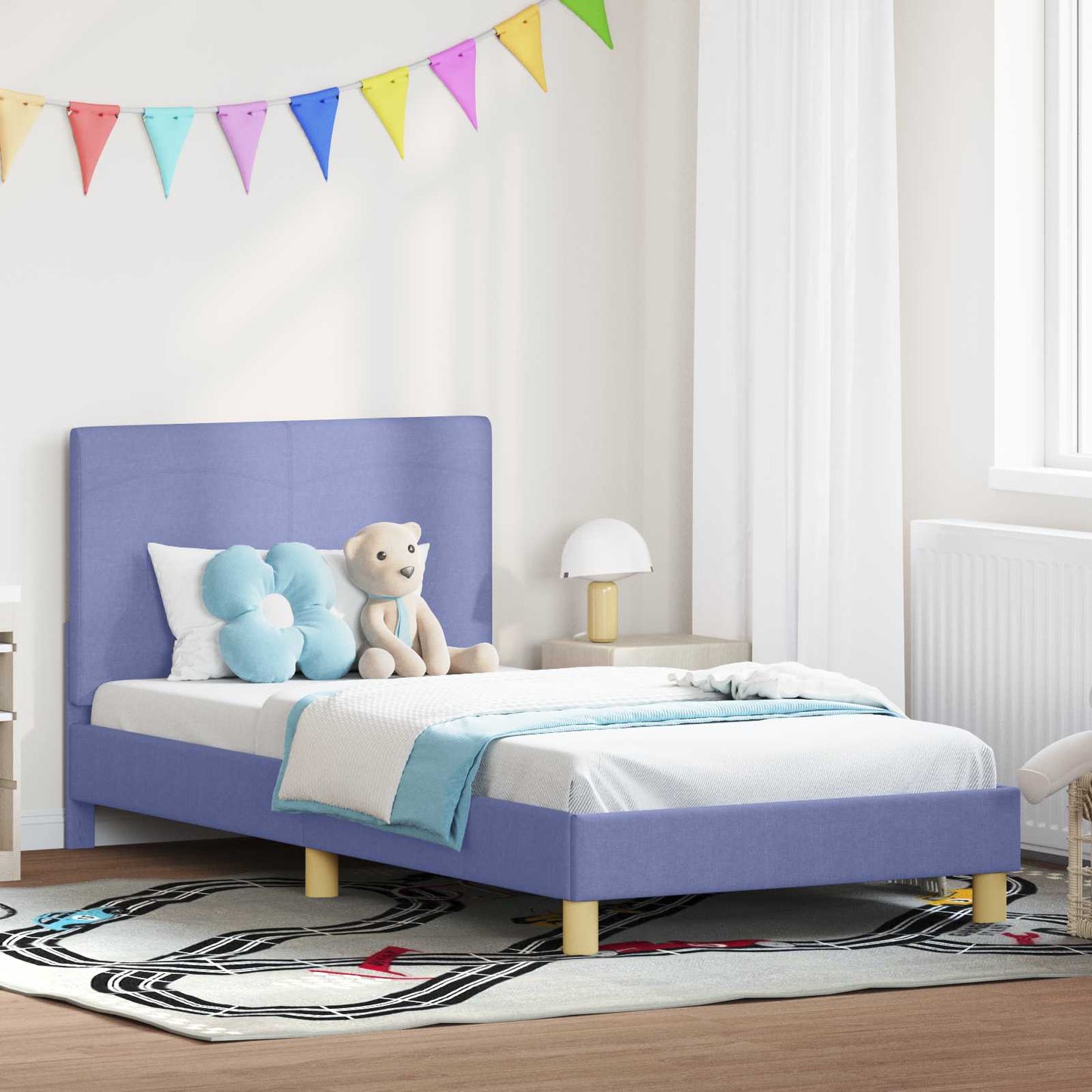 Gyerekágy kerettel fejtámlával Farmerkék 80 x 200 cm szövet