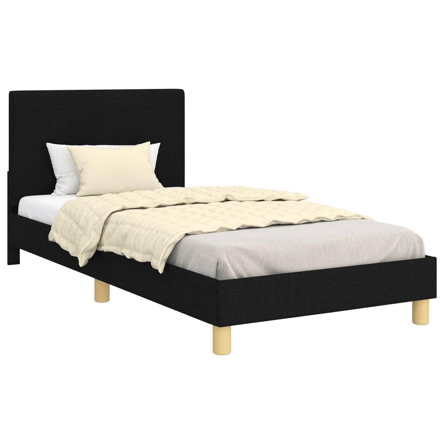 Gyerekágy kerettel fejtámlával Fekete 90 x 190 cm szövet