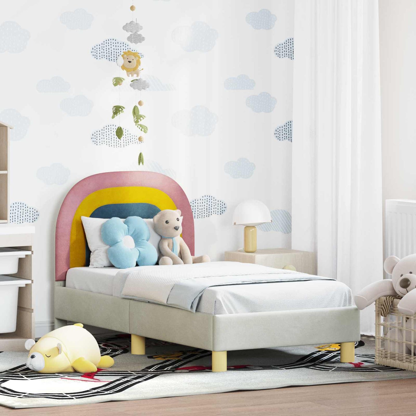 Gyerekágy keret fejtámlával Krémszínű 70 x 140 cm Bársony