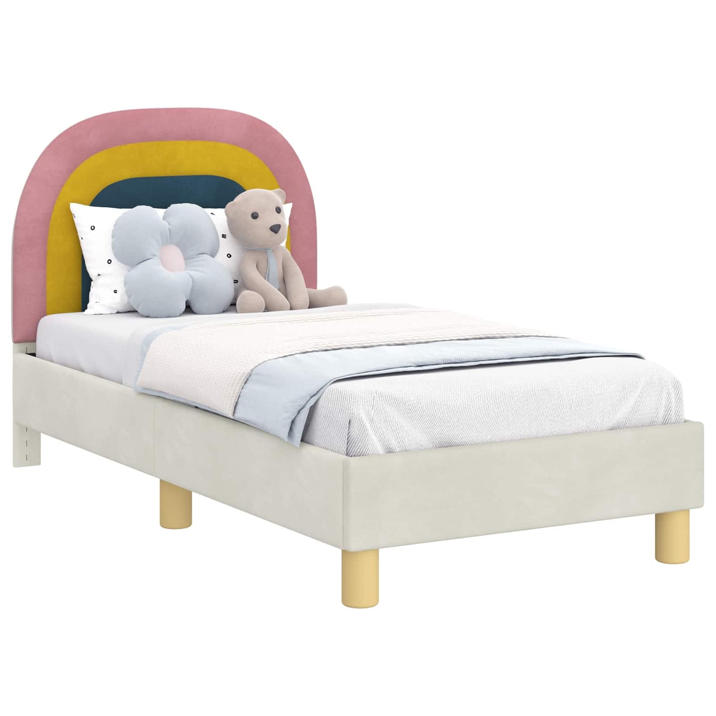 Gyerekágy keret fejtámlával Krémszínű 70 x 140 cm Bársony